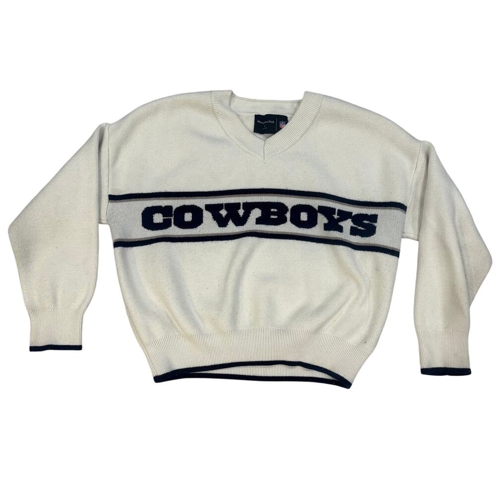 Abercrombie & Fitch NFL Dallas Cowboys V-Neck Sweater Cream Navy Men's M GUC